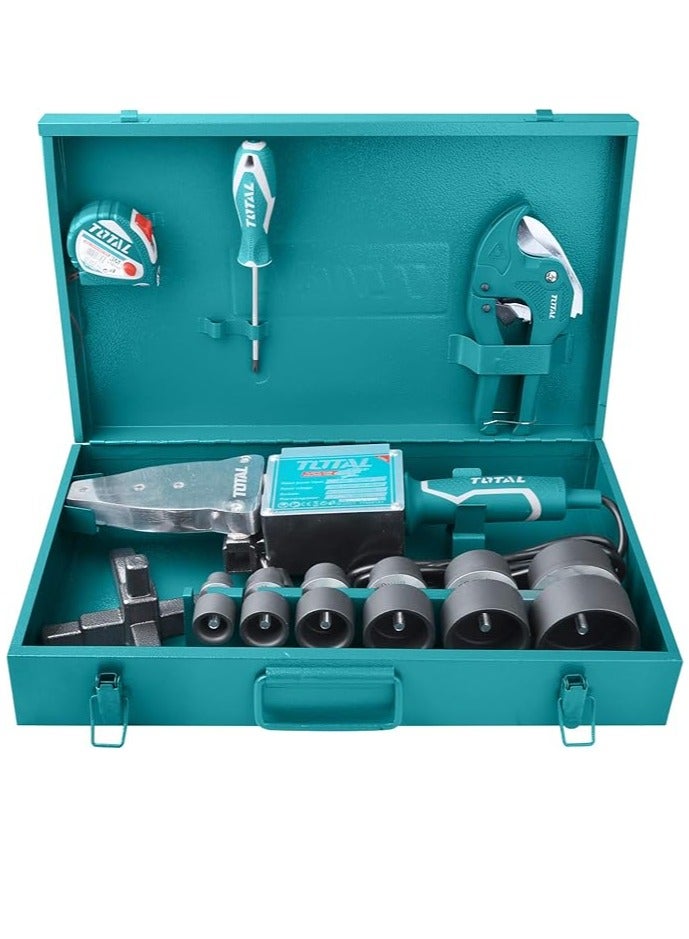 TOTAL Total Plastic Tube Welding Tool 800W/1500W, 20-63mm Welding Diameter, for PP-R, PB, PE, PE-RT Pipes, Includes 6 Welding Sockets, Pipe Cutter, Screwdriver, and More - Portable Metal Case - Image 2