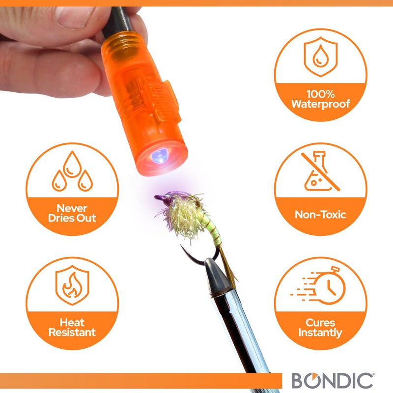 BONDIC طقم لاصق بوندك UV، أداة إصلاح صيد السمك للطائرات، لاصق فائق، طقم ربط الطائرات، لحام بلاستيك سائل UV، أدوات وإكسسوارات الصيد (ضوء LED وخرطوشة سائلة في علبة معدنية) - Image 3