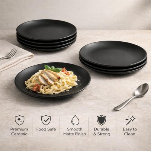 SEPARATE WAY Ceramic 10 Inch Matt Black Dinner Plates Set of 2, Serving for Lunch, Dinner & Breakfast Microwave & Dishwasher Safe - Image 5