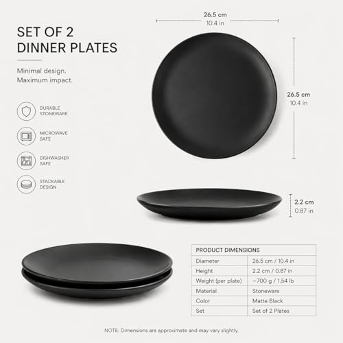 SEPARATE WAY Ceramic 10 Inch Matt Black Dinner Plates Set of 2, Serving for Lunch, Dinner & Breakfast Microwave & Dishwasher Safe - Image 3