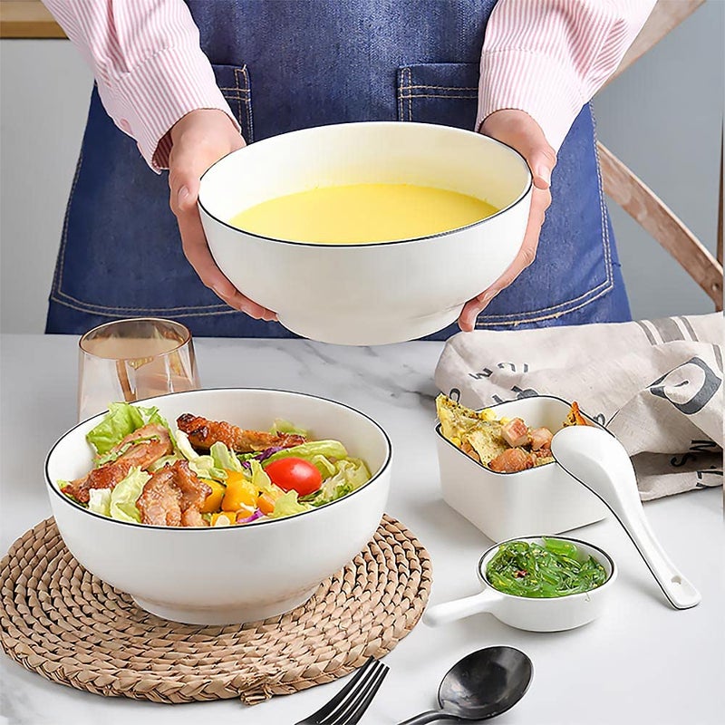 QINLANG 60 Ounces Large Soup Bowl  8 Inches Pho Bowls  Large Ramen Bowls Set of 3  Off-White Porcelain Big Serving Bowls for Salad and Kitchen - Image 3