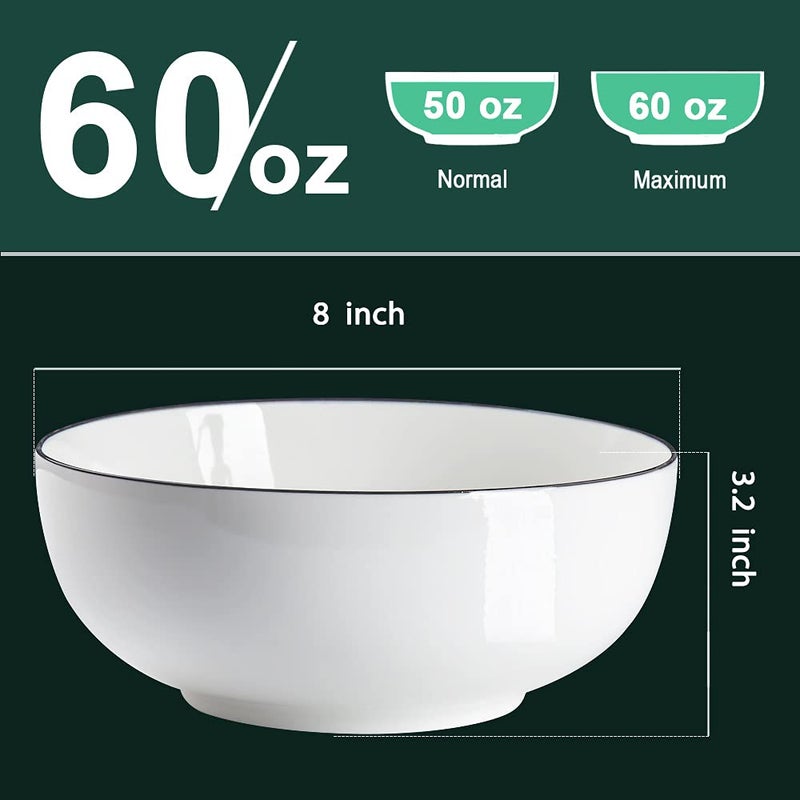 QINLANG 60 Ounces Large Soup Bowl  8 Inches Pho Bowls  Large Ramen Bowls Set of 3  Off-White Porcelain Big Serving Bowls for Salad and Kitchen - Image 2