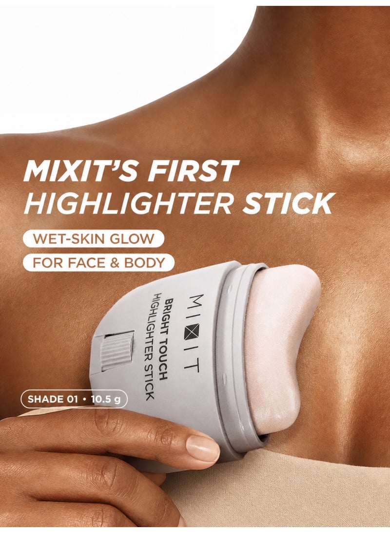 MIXIT Bright Touch Highlighter Stick Shade 01, Creamy Glow Illuminator for Face & Cheekbones, 10.5g - Image 2