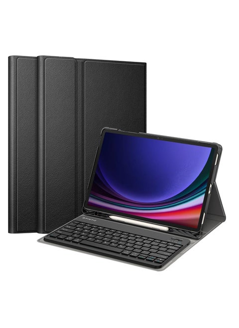 غطاء ذكي خفيف الوزن مع لوحة مفاتيح لاسلكية قابلة للفصل مغناطيسيًا لجهاز Samsung Galaxy Tab S9 Plus/S10 Plus مقاس 12.4 بوصة، أسود