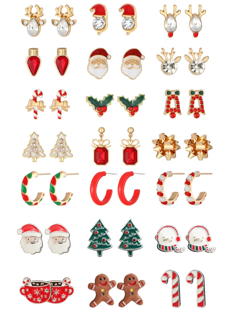 Christmas Stud Earrings Set for Women Cute Christmas Tree Bow Light Bulb Holiday Earrings Xmas Family Gifts(E-21 Pairs)