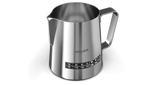 Philips Temperature Perfection Milk Jug - Integrated Temperature Indicator, Smooth Microfoam, Stainless Steel, 450ml Capacity, Perfect for Latte Art, Espresso Accessory (CA8012/10) - Image 1