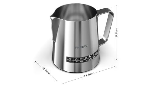 Philips Temperature Perfection Milk Jug - Integrated Temperature Indicator, Smooth Microfoam, Stainless Steel, 450ml Capacity, Perfect for Latte Art, Espresso Accessory (CA8012/10) - Image 2