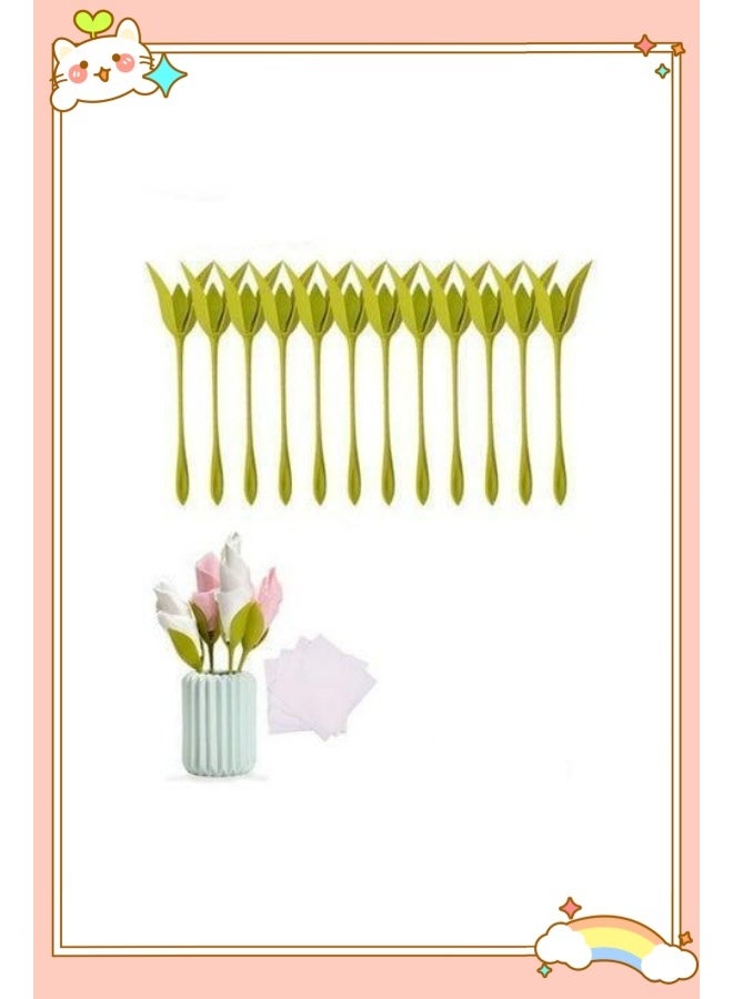 ميكسد حامل منديل ، 12 قطعة من الزهور المزهرة تصميم طاولة الطعام الخضراء ، والزهور البلاستيكية الخضراء برعم المطبخ حامل الخدمة - Image 1