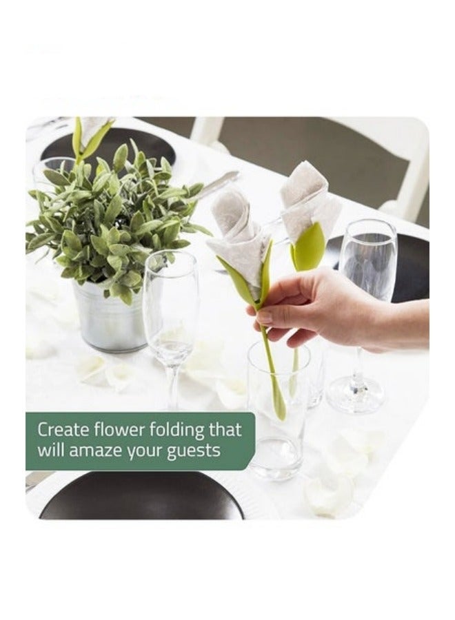 ميكسد حامل منديل ، 12 قطعة من الزهور المزهرة تصميم طاولة الطعام الخضراء ، والزهور البلاستيكية الخضراء برعم المطبخ حامل الخدمة - Image 3