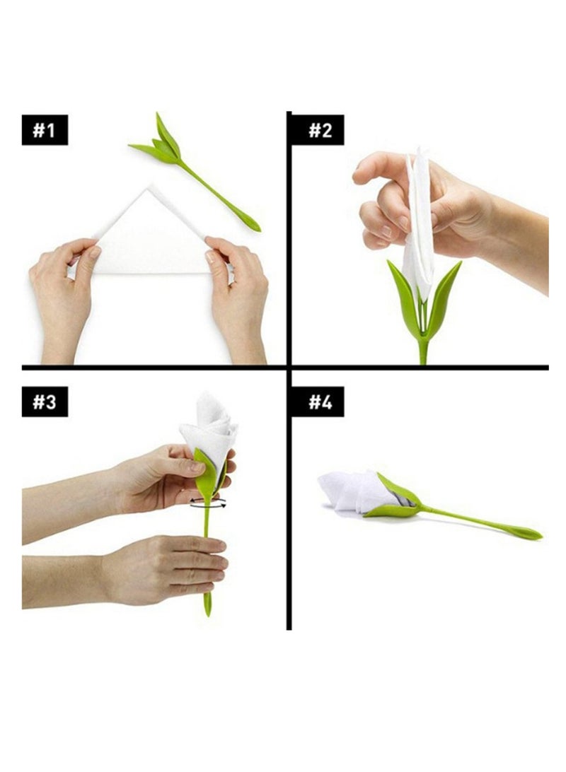 ميكسد حامل منديل ، 12 قطعة من الزهور المزهرة تصميم طاولة الطعام الخضراء ، والزهور البلاستيكية الخضراء برعم المطبخ حامل الخدمة - Image 5