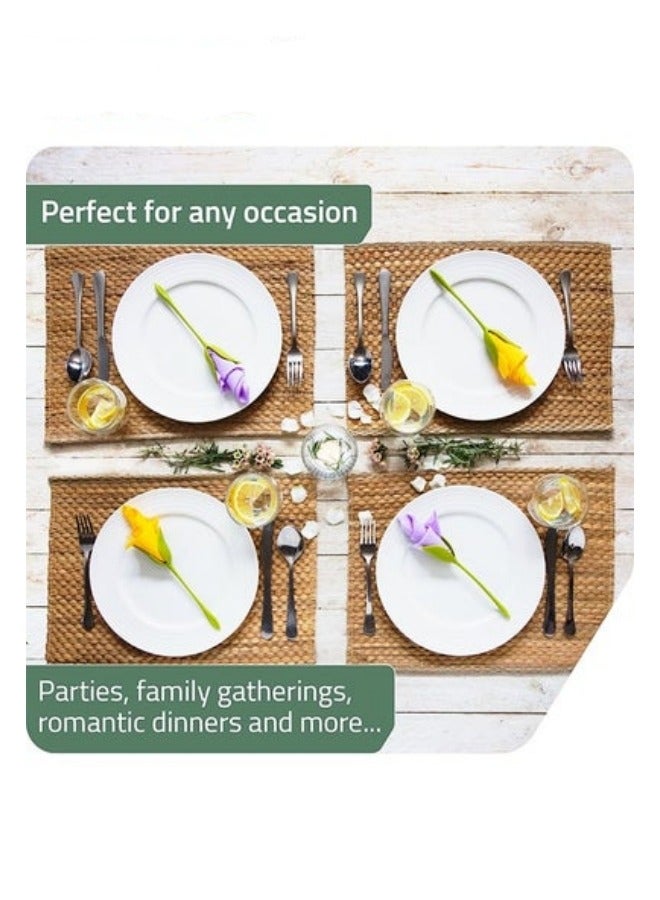 ميكسد حامل منديل ، 12 قطعة من الزهور المزهرة تصميم طاولة الطعام الخضراء ، والزهور البلاستيكية الخضراء برعم المطبخ حامل الخدمة - Image 4