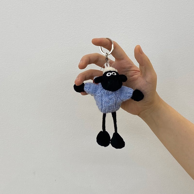 Black Sheep Plush Keychain Cartoon Couple Charm Blue sweater Lamb