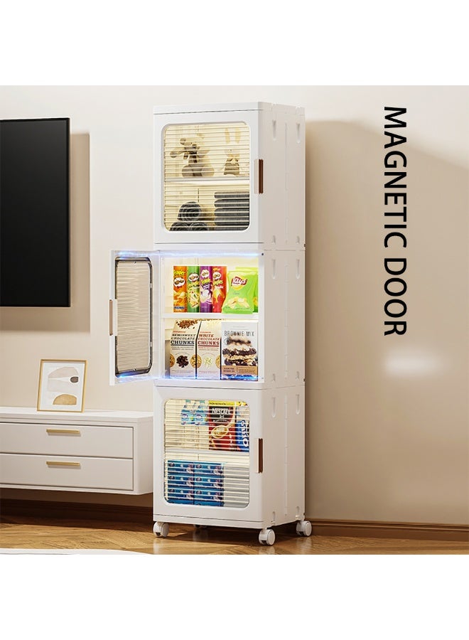 Narrow Storage Cabinet Box Bathroom Corner Locker Kitchen Organizer Foldable with Adjustable Shelf and Clear Door for Baby Clothes Toys Snack Shoes Hats and Bags (3 Layer, White) - Image 5