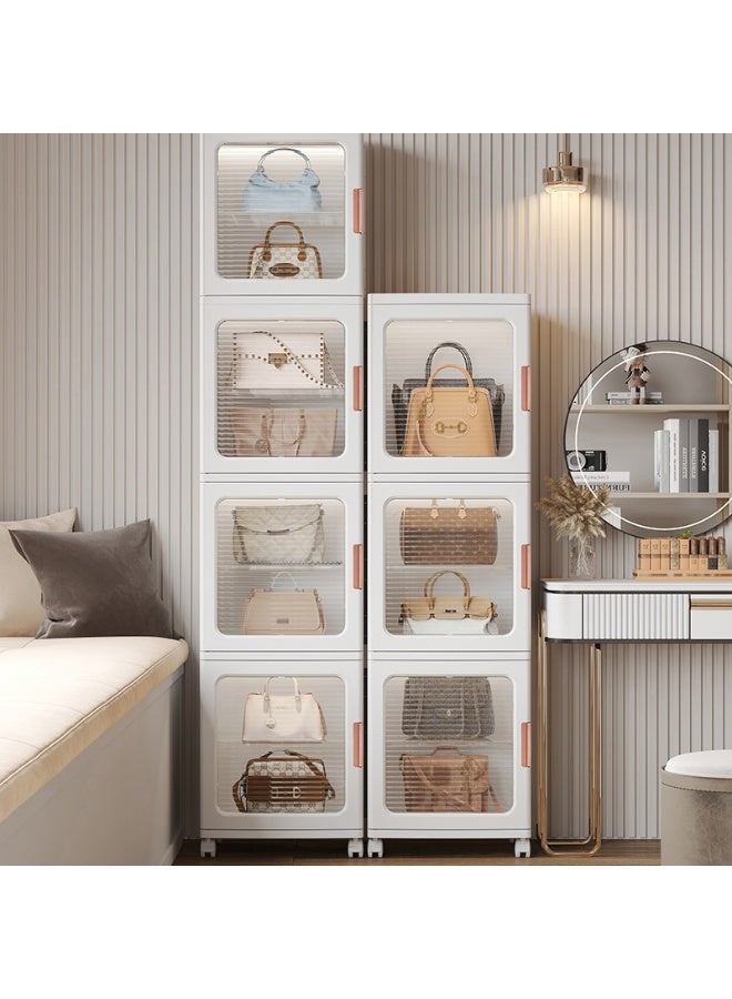 Narrow Storage Cabinet Box Bathroom Corner Locker Kitchen Organizer Foldable with Adjustable Shelf and Clear Door for Baby Clothes Toys Snack Shoes Hats and Bags (3 Layer, White) - Image 3