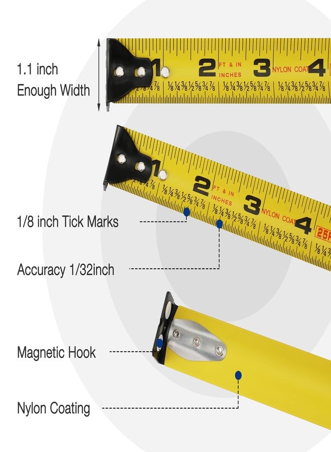 WORKPRO Heavy Duty Tape Measure, 2 Pcs 25FT Retractable Tape Measurement, Double Retract Long Stand Measuring Tape Accuracy 1/32 for Engineer, with Magnetic Hook, Belt Clip, Rubber Protective Casing - Image 5