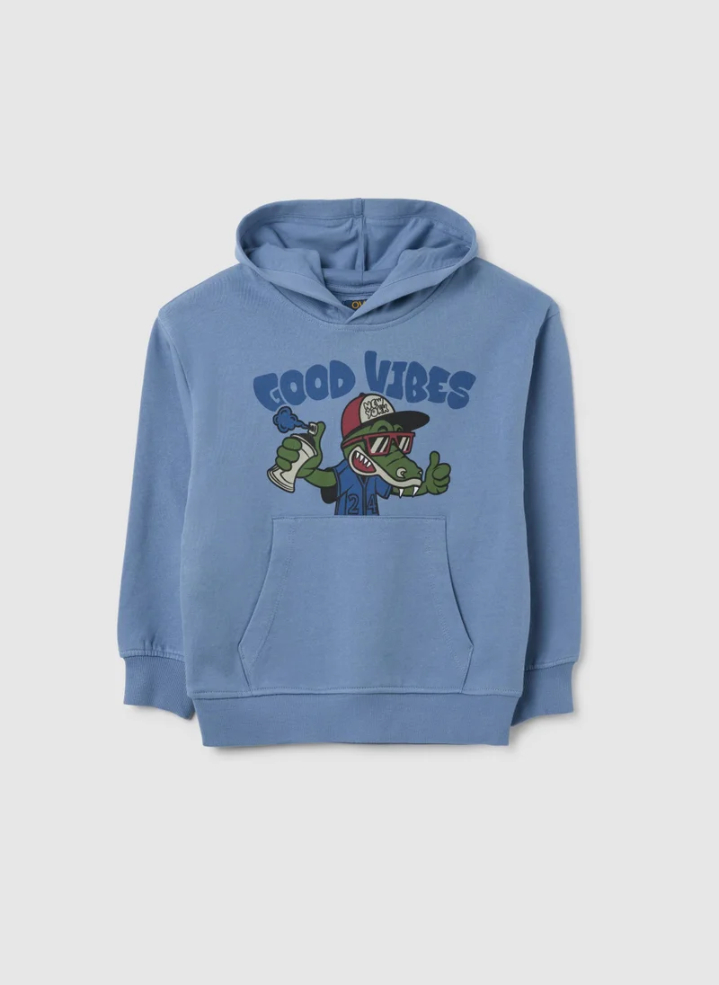 او في اس REGULAR FIT LIGHT BLUE CHILDREN'S SWEATSHIRT IN PURE COTTON