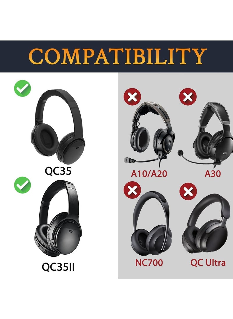 spa luxetique Replacement Earpads Cushions for Bose QuietComfort 35 (QC35) & Quiet Comfort 35 II (QC35 ii) Headphones, Ear Pads with Softer Leather, Noise Isolation Foam, Added Thickness (Black)  - Image 2
