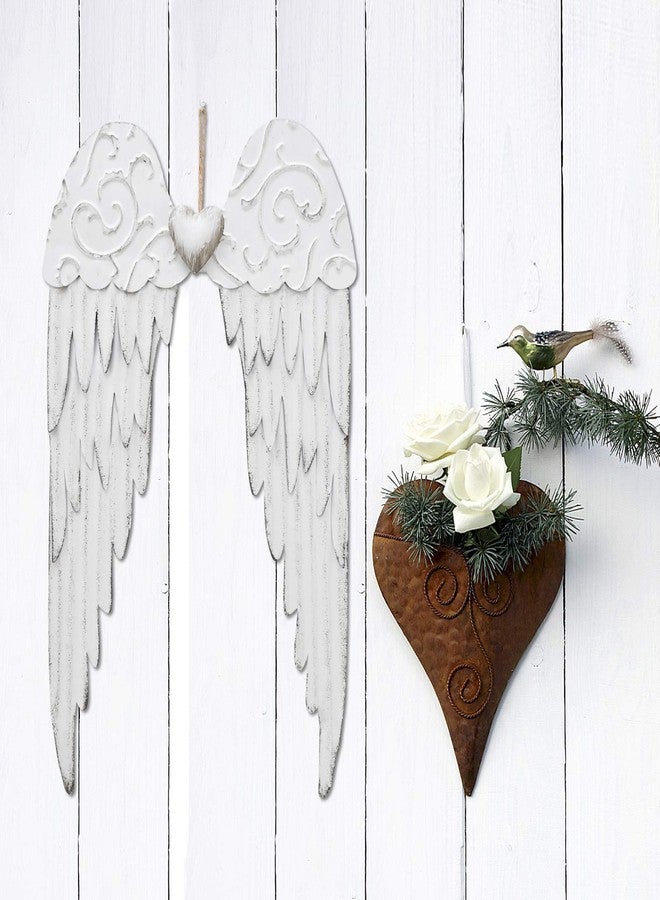 Linfevisi Angel Wings Metal Wall Art Decoration Antique Hanging Angel Wings Wall Decor with Heart Decorative Vintage Angel Wings Wall Sculpture Indoor Outdoor Wall Decor Hanging for Home Bedroom Living Room - Image 4