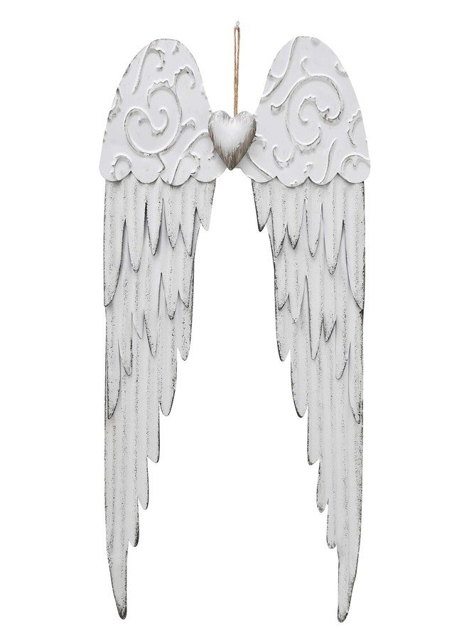 Linfevisi Angel Wings Metal Wall Art Decoration Antique Hanging Angel Wings Wall Decor with Heart Decorative Vintage Angel Wings Wall Sculpture Indoor Outdoor Wall Decor Hanging for Home Bedroom Living Room - Image 1