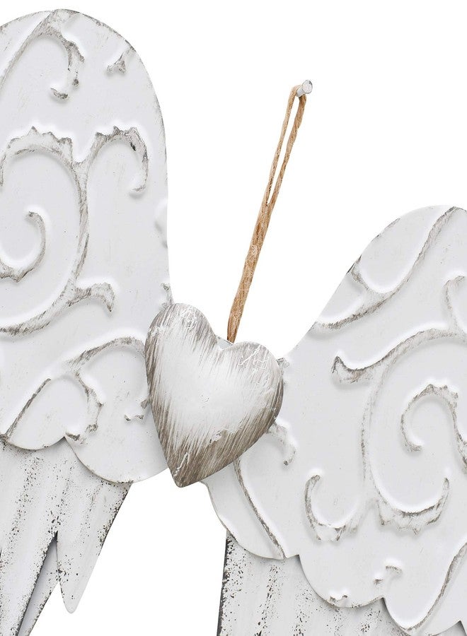 Linfevisi Angel Wings Metal Wall Art Decoration Antique Hanging Angel Wings Wall Decor with Heart Decorative Vintage Angel Wings Wall Sculpture Indoor Outdoor Wall Decor Hanging for Home Bedroom Living Room - Image 3