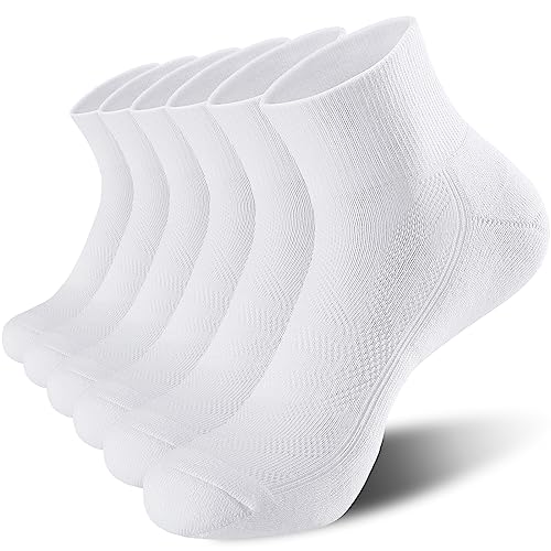 Lapulas Mens Ankle Socks 6 Pack, White Quarter Socks with Cushion for Running Athletic Sport - Image 1