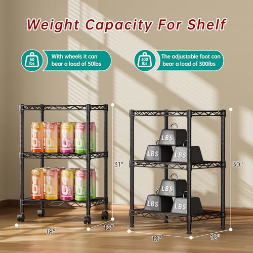 Golpart 3 Tier Adjustable Storage Shelves Heavy Duty Metal Utility Shelf Wire Shelving Unit Organizer Rack for Home Kitchen Office Bathroom Pantry Room 12" D x 18" W x 30" H - Image 5