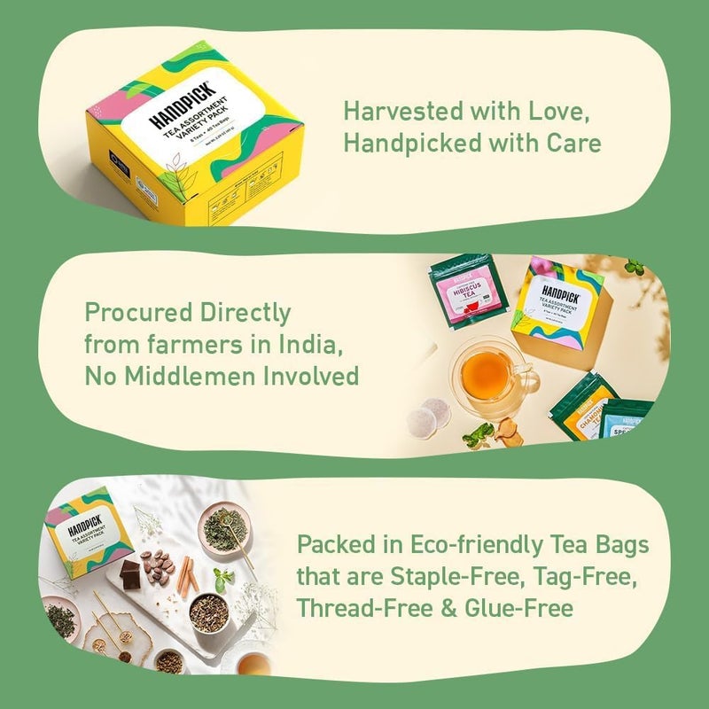 HANDPICK, Tea Bags Sampler Assortment Variety pack Gift Box 8 Flavors, 40 Tea Bags - Perfect Variety | English Breakfast, Green, Black, Herbal & More | Gifts for Him/Her - Image 5