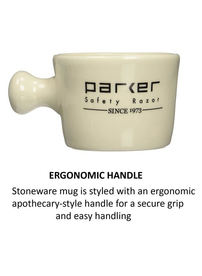 Parker Safety Razor Parker Deluxe Stoneware Apothecary Shaving Mug – for use with up to 3” Shave Soaps and Lathering Shave Creams – Handmade in The USA (Ivory) - Image 5
