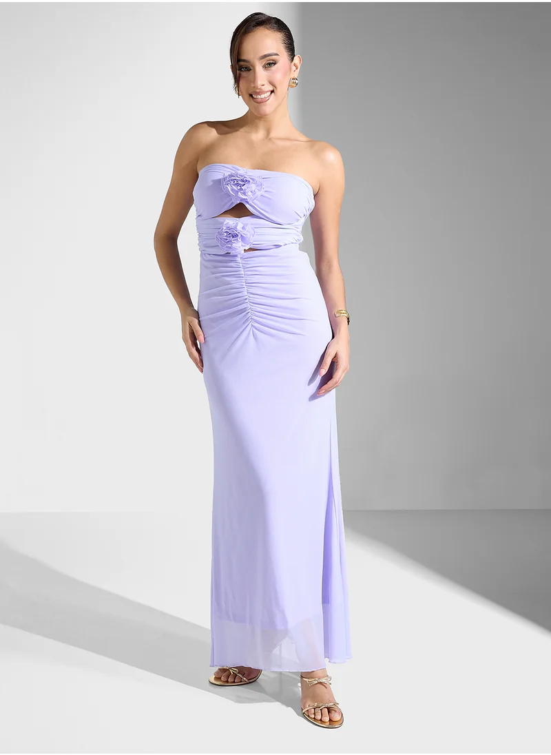 جينجر بوتيك Mesh Bandeau Cutout Dress With Crosage Detail