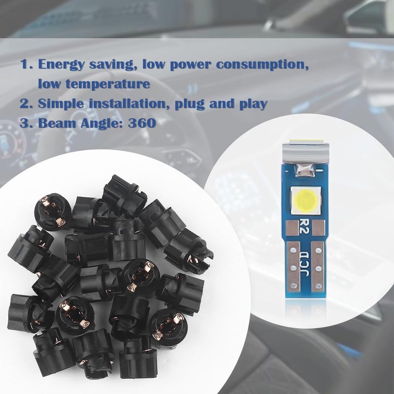 carleef 20PCS Car LED Dash Lights - Super Bright Instrument Cluster Light Bulbs with T5 37 74 LED Bulbs & Twist Lock Socket - Universal 12V L-ED Lights for Car Interior Accessories (White) - Image 5
