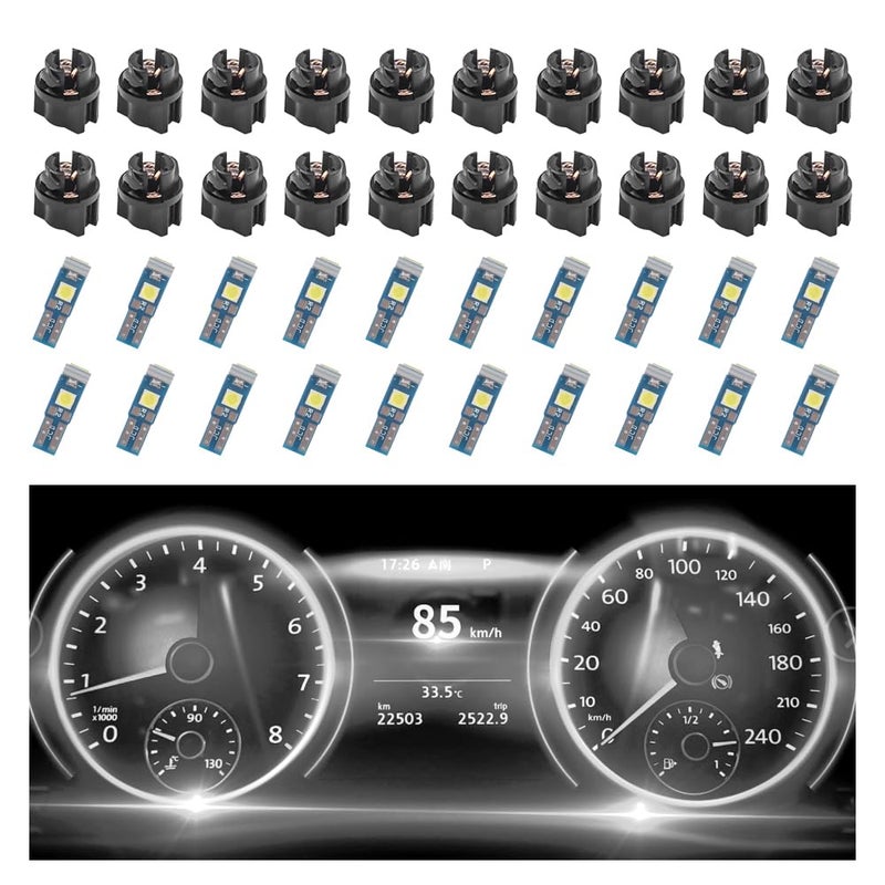carleef 20PCS Car LED Dash Lights - Super Bright Instrument Cluster Light Bulbs with T5 37 74 LED Bulbs & Twist Lock Socket - Universal 12V L-ED Lights for Car Interior Accessories (White) - Image 1