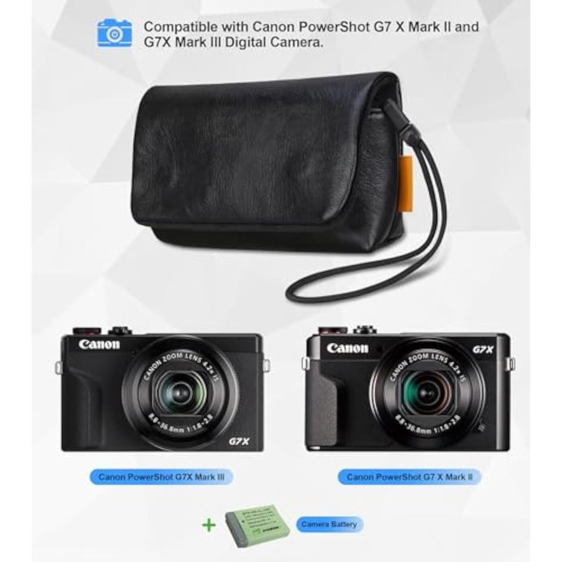 Camera Case Bag for Canon PowerShot G7 X Mark III / G7X Mark II Digital Camera, Soft Leather Protective Camera Travel Pouch Sleeve, Compact Canon G7 X Mark III Case Bag with Wrist Strap, Black - Image 3