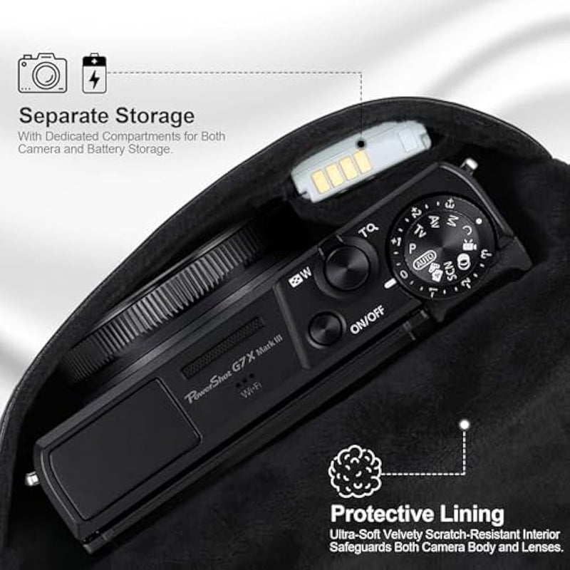 Camera Case Bag for Canon PowerShot G7 X Mark III / G7X Mark II Digital Camera, Soft Leather Protective Camera Travel Pouch Sleeve, Compact Canon G7 X Mark III Case Bag with Wrist Strap, Black - Image 2