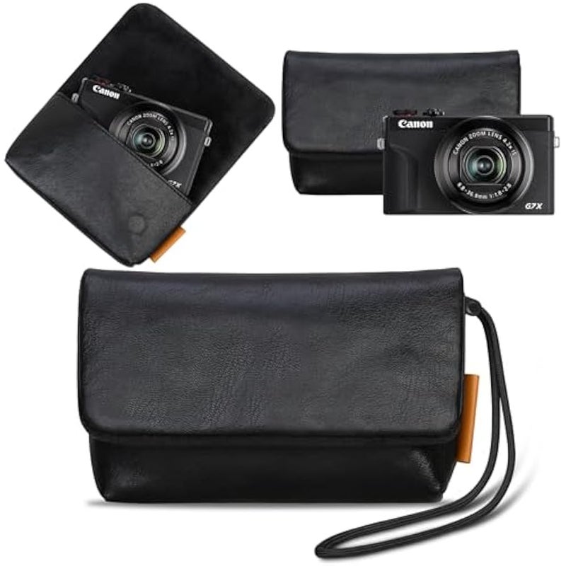 Camera Case Bag for Canon PowerShot G7 X Mark III / G7X Mark II Digital Camera, Soft Leather Protective Camera Travel Pouch Sleeve, Compact Canon G7 X Mark III Case Bag with Wrist Strap, Black - Image 1