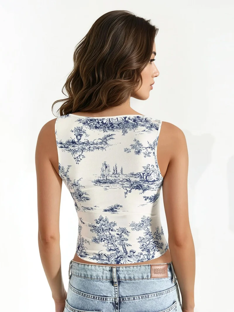 هيكاب Patterned Square Neck Sandy Crop Top