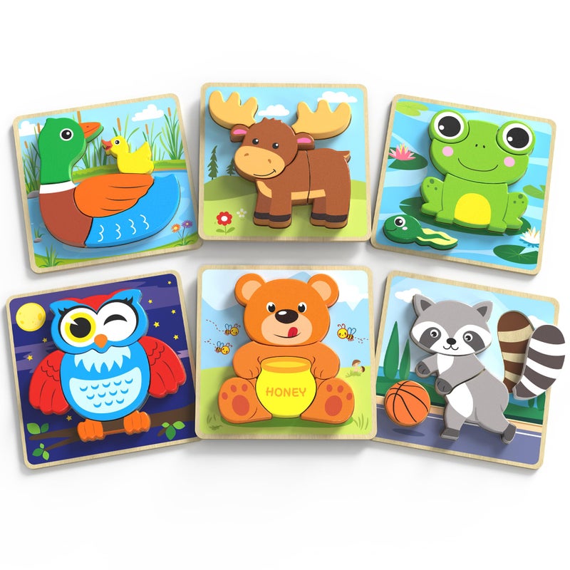 BenBen Wooden Puzzles for Toddlers 1-3, 6 Pack Animal Puzzles for Toddlers 2-4, Montessori Toys for 1 2 3 Year Old Boys Girls, Learning Educational Preschool Toys - Image 1