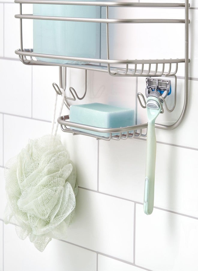 إنترديزاين رف معلق للاستحمام من iDesign مزود بأرفف وصحن صابون وخطافات، منظم سهل التركيب فوق رأس الدش، ساتان - Image 3
