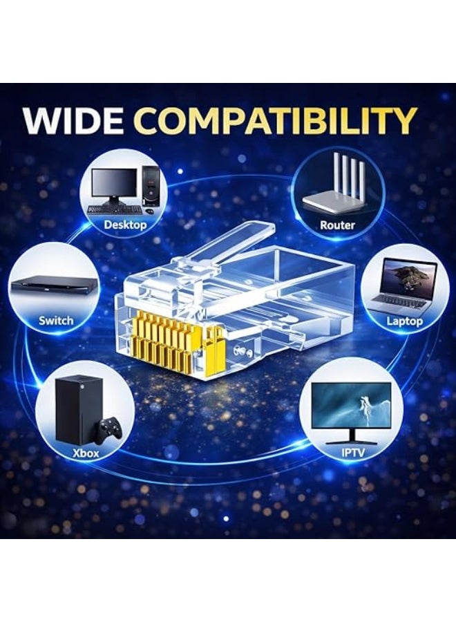 RJ45 Connectors- 100 pcs for Cat6 Ethernet Cable - High-Speed Network Ends for Solid & Stranded LAN Cable - Image 2