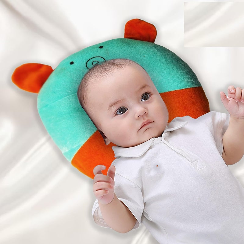MOMITTLE وسادة دعم الرقبة الناعمة من القطن الفاخر للمواليد الجدد لتشكيل رأس الطفل (0-18 شهر) | قطن، أزرق مائي - Image 1