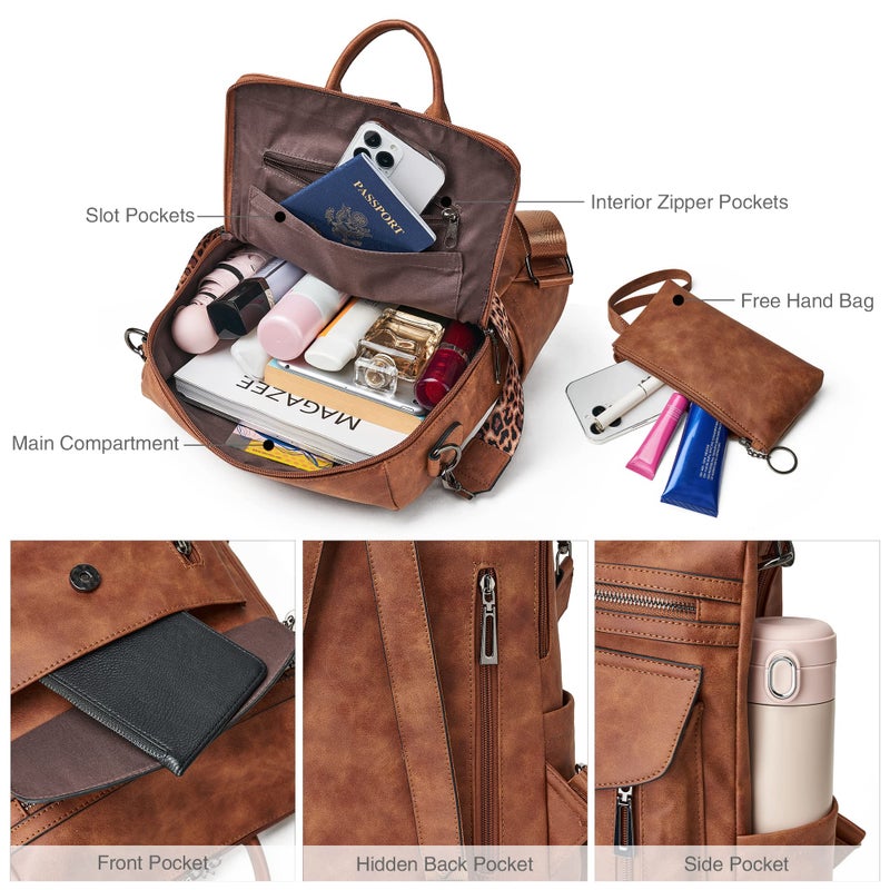 Shrrie Backpack Purse for Women Fashion Leather Backpack Purse Designer Travel Backpack Convertible Shoulder Bag with Wristlet - Image 4