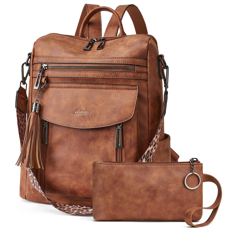 Shrrie Backpack Purse for Women Fashion Leather Backpack Purse Designer Travel Backpack Convertible Shoulder Bag with Wristlet - Image 1