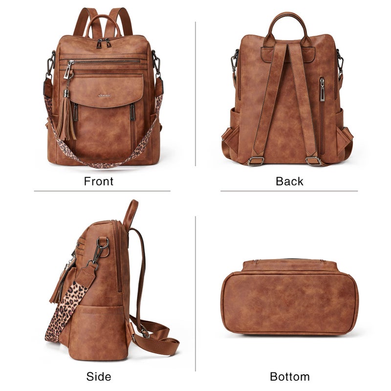 Shrrie Backpack Purse for Women Fashion Leather Backpack Purse Designer Travel Backpack Convertible Shoulder Bag with Wristlet - Image 3