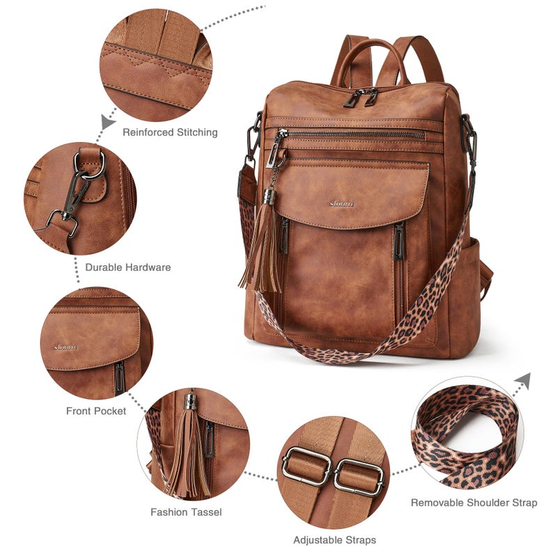 Shrrie Backpack Purse for Women Fashion Leather Backpack Purse Designer Travel Backpack Convertible Shoulder Bag with Wristlet - Image 5
