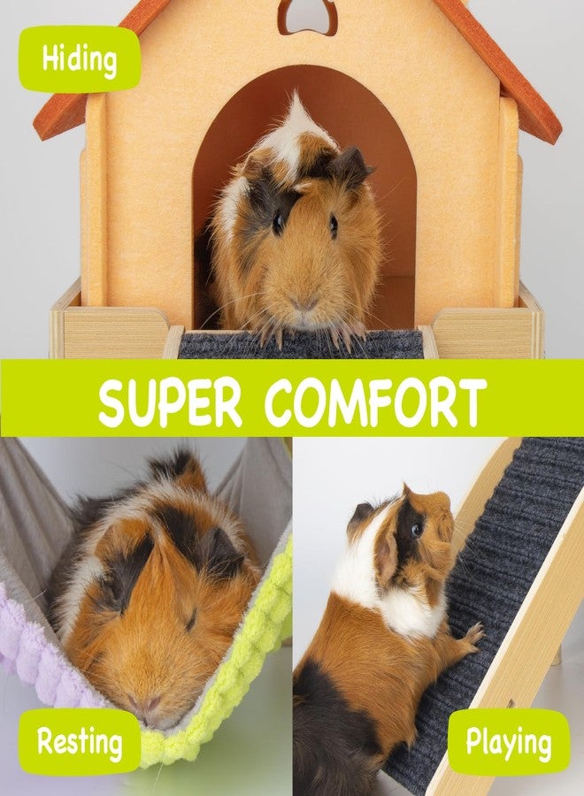 BESNEW 3 in 1 Enlarged Guinea Pig Hammock,Wooden Guinea Pig Hideout with House & Platform & Stairs Small Animal Toys for Hiding Sleeping Activities - Image 3