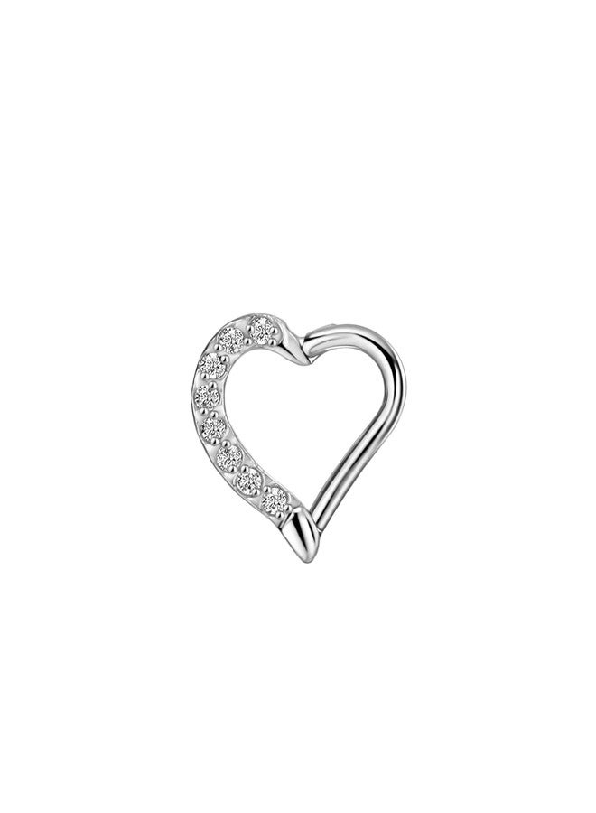 FANSING 16 Gauge Gemmed Daith Earrings Right Ear 8mm Daith Piercing Jewelry Surgical Steel 16g Heart Shaped Hinged Ring Hoop 316L Stainless Steel - Image 1