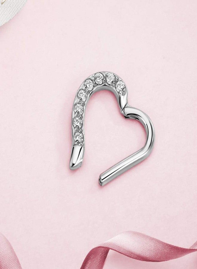 FANSING 16 Gauge Gemmed Daith Earrings Right Ear 8mm Daith Piercing Jewelry Surgical Steel 16g Heart Shaped Hinged Ring Hoop 316L Stainless Steel - Image 5