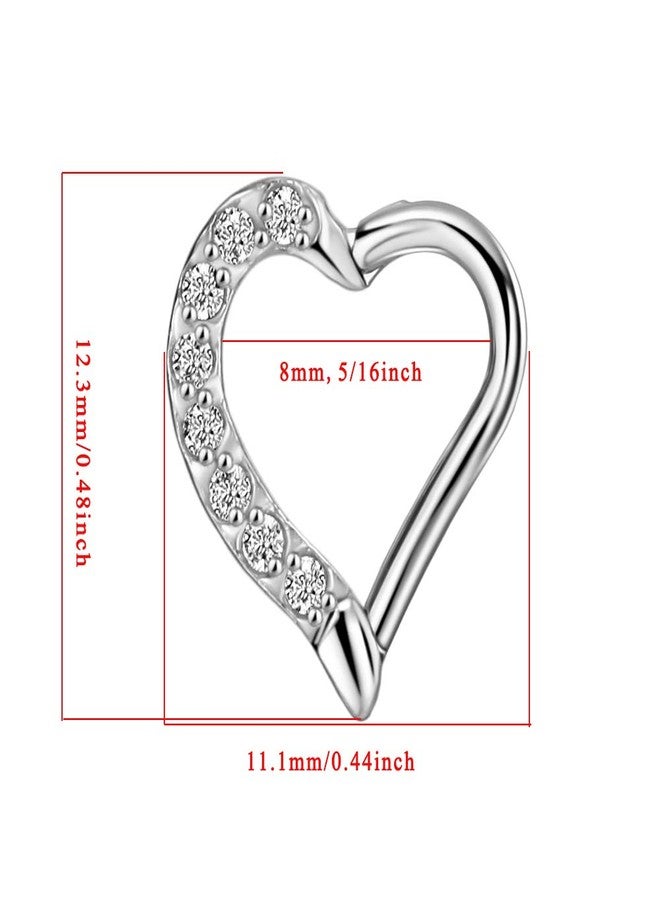 FANSING 16 Gauge Gemmed Daith Earrings Right Ear 8mm Daith Piercing Jewelry Surgical Steel 16g Heart Shaped Hinged Ring Hoop 316L Stainless Steel - Image 2