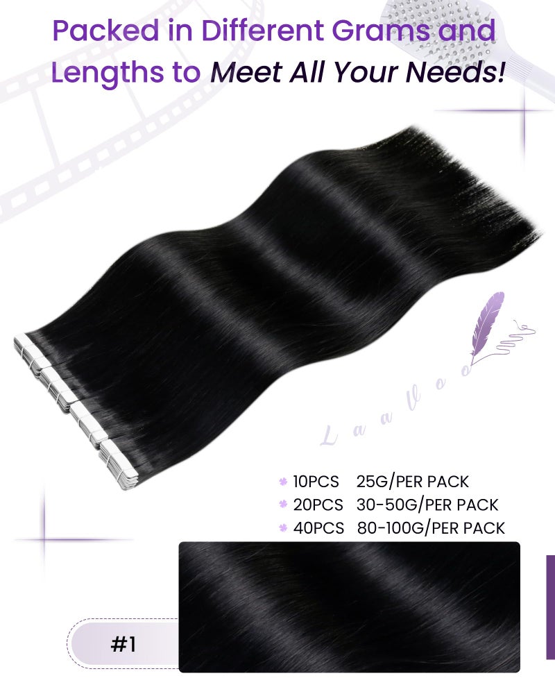 LaaVoo Tape in Hair Extensions Human Hair Tape in Extensions 18Inch Black Tape in Hair Extensions Real Human Hair Tape in Human Hair Extensions Jet Black 20pcs 50g - Image 4