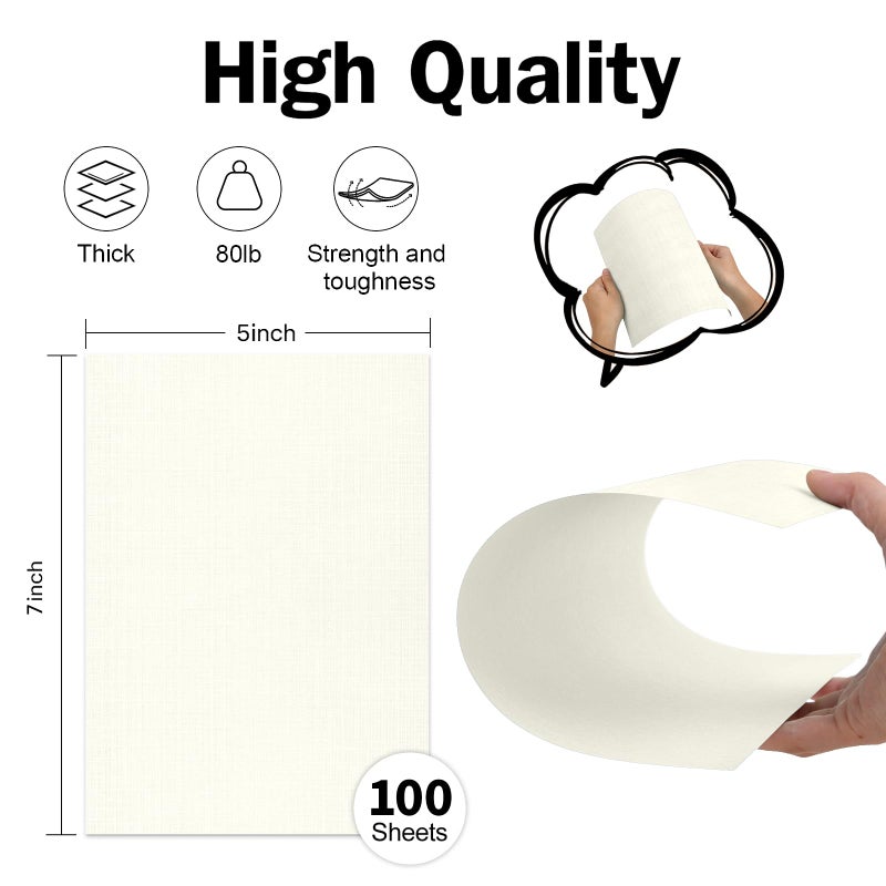 Goefun 5x7 Ivory Linen Paper Textured Cardstock, Goefun Light Cream Wedding Invitation Cardstock 80 lb Linen Paper for Printing, Invitations, Arts & Crafts and Business Cards,100 Pack - Image 2