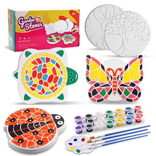 IFLOVE Paint Your Own Stepping Stones for Kids Craft Kits,Arts and Crafts for Kids Ages 4-8,5 Pack Painting Crafts for Girls Ages 8-12，Outdoor Toys Art Supplies Toddler Birthday Gift (Multicolored) - Image 1